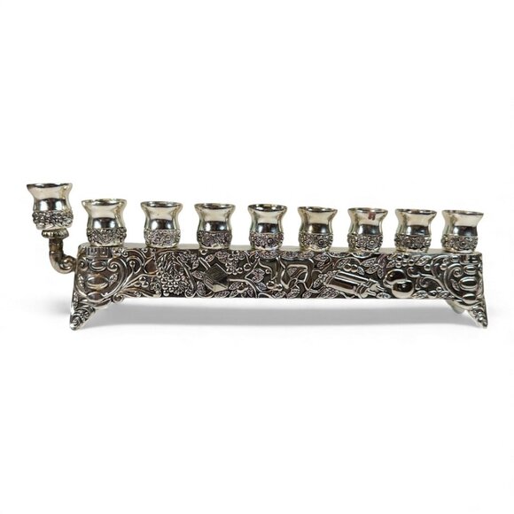 Silver Plated Legacy Menorah With Intricate Floral & Symbolic Design For Hanukka - Picture 2 of 6